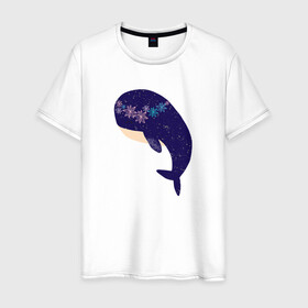 Мужская футболка хлопок с принтом Кит в Тюмени, 100% хлопок | прямой крой, круглый вырез горловины, длина до линии бедер, слегка спущенное плечо. | whale | белый кит | кит | киты | морские | паттерн | синий кит