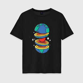 Женская футболка хлопок Oversize с принтом Земля в разрезе Cut Earth в Тюмени, 100% хлопок | свободный крой, круглый ворот, спущенный рукав, длина до линии бедер
 | art | core | earth core | fruit | galaxy | globus | planet | slice | space | stars | арт | география | глобус | звёзды | земля фрукт | земная кора | земное ядро | иллюстрация | континенты | космический принт | планета земля