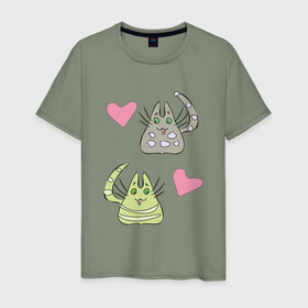 Мужская футболка хлопок с принтом Кавайские котики 2 в Тюмени, 100% хлопок | прямой крой, круглый вырез горловины, длина до линии бедер, слегка спущенное плечо. | животные | кот | любовь | милые | сердца | японские