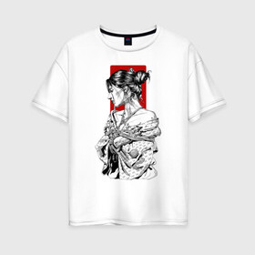 Женская футболка хлопок Oversize с принтом Шибари в Тюмени, 100% хлопок | свободный крой, круглый ворот, спущенный рукав, длина до линии бедер
 | арт | верёвка | девушка | кимано | рисунок | связывание | черно белый | чёрно белый рисунок | шибаре