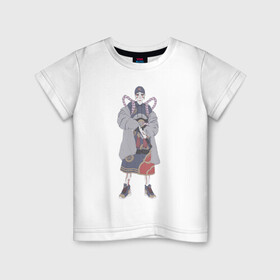 Детская футболка хлопок с принтом Стимпанк наёмник в Тюмени, 100% хлопок | круглый вырез горловины, полуприлегающий силуэт, длина до линии бедер | арт | воин | демон | ёкай | киберпанк | китай | рисунок | рога | самурай | стимпанк | япония