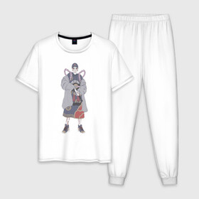Мужская пижама хлопок с принтом Стимпанк наёмник в Тюмени, 100% хлопок | брюки и футболка прямого кроя, без карманов, на брюках мягкая резинка на поясе и по низу штанин
 | арт | воин | демон | ёкай | киберпанк | китай | рисунок | рога | самурай | стимпанк | япония
