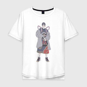 Мужская футболка хлопок Oversize с принтом Стимпанк наёмник в Тюмени, 100% хлопок | свободный крой, круглый ворот, “спинка” длиннее передней части | арт | воин | демон | ёкай | киберпанк | китай | рисунок | рога | самурай | стимпанк | япония