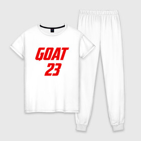 Женская пижама хлопок с принтом GOAT 23 в Тюмени, 100% хлопок | брюки и футболка прямого кроя, без карманов, на брюках мягкая резинка на поясе и по низу штанин | basketball | bulls | chicago | game | jordan | michael | nba | sport | streetball | баскетбол | баскетболист | буллс | джордан | игра | игрок | майкл | мяч | нба | спорт | стритбол | тренер | чикаго