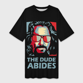 Платье-футболка 3D с принтом The Dude Abides (Лебовски) в Тюмени,  |  | abide | big | dude | jeff | lebowski | the | большой | лебовски | фильм | чувак
