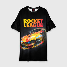 Детское платье 3D с принтом Rocket League Рокет Лига в Тюмени, 100% полиэстер | прямой силуэт, чуть расширенный к низу. Круглая горловина, на рукавах — воланы | auto | avto | car | game | league | race | rocket | гонки | игра | машина | рокет лига | тачка | тачки
