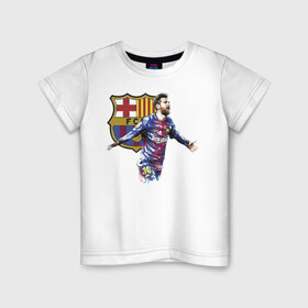 Детская футболка хлопок с принтом Lionel Messi Barcelona в Тюмени, 100% хлопок | круглый вырез горловины, полуприлегающий силуэт, длина до линии бедер | barcelona | forward | lionel messi | star | барселона | звезда | лионель месси | форвард