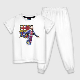 Детская пижама хлопок с принтом Lionel Messi Barcelona в Тюмени, 100% хлопок |  брюки и футболка прямого кроя, без карманов, на брюках мягкая резинка на поясе и по низу штанин
 | Тематика изображения на принте: barcelona | forward | lionel messi | star | барселона | звезда | лионель месси | форвард