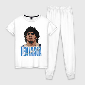Женская пижама хлопок с принтом Мы помним Диего! в Тюмени, 100% хлопок | брюки и футболка прямого кроя, без карманов, на брюках мягкая резинка на поясе и по низу штанин | argentina | celebrity | diego maradona | football | forward | star | аргентина | диего марадона | звезда | знаменитость | форвард | футбол