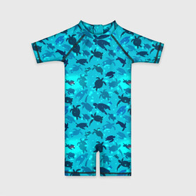Детский купальный костюм 3D с принтом Черепашки в Тюмени, Полиэстер 85%, Спандекс 15% | застежка на молнии на спине | животные | море | морская | морские | черепаха | черепахи | черепашка | черепашки