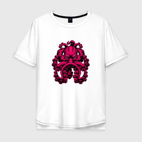 Мужская футболка хлопок Oversize с принтом Кракен в Тюмени, 100% хлопок | свободный крой, круглый ворот, “спинка” длиннее передней части | king | kraken | octopus | корона | кракен | море | морские | морское | осьминог | щупальца