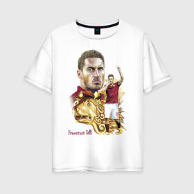 Женская футболка хлопок Oversize с принтом Francesco Totti Roma в Тюмени, 100% хлопок | свободный крой, круглый ворот, спущенный рукав, длина до линии бедер
 | football | legend | lion | roma | totti | италия | лев | легенда | тотти | футбол