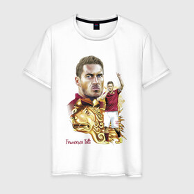 Мужская футболка хлопок с принтом Francesco Totti Roma в Тюмени, 100% хлопок | прямой крой, круглый вырез горловины, длина до линии бедер, слегка спущенное плечо. | football | legend | lion | roma | totti | италия | лев | легенда | тотти | футбол