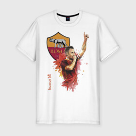 Мужская футболка хлопок Slim с принтом Francesco Totti Roma в Тюмени, 92% хлопок, 8% лайкра | приталенный силуэт, круглый вырез ворота, длина до линии бедра, короткий рукав | football | legend | roma | totti | италия | легенда | тотти | футбол