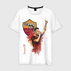 Мужская футболка хлопок с принтом Francesco Totti Roma в Тюмени, 100% хлопок | прямой крой, круглый вырез горловины, длина до линии бедер, слегка спущенное плечо. | Тематика изображения на принте: football | legend | roma | totti | италия | легенда | тотти | футбол