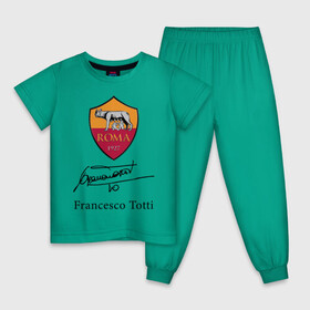 Детская пижама хлопок с принтом Francesco Totti Roma в Тюмени, 100% хлопок |  брюки и футболка прямого кроя, без карманов, на брюках мягкая резинка на поясе и по низу штанин
 | football | legend | roma | totti | wolf | волчица | италия | легенда | рим | тотти | футбол