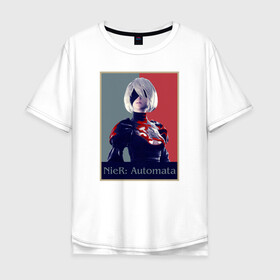 Мужская футболка хлопок Oversize с принтом 2B (Nier) в Тюмени, 100% хлопок | свободный крой, круглый ворот, “спинка” длиннее передней части | 2b | nier: automata | video game | белые волосы | девушка