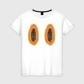 Женская футболка хлопок с принтом Папайа в Тюмени, 100% хлопок | прямой крой, круглый вырез горловины, длина до линии бедер, слегка спущенное плечо | вкусно | летний фрукт | папайа | тропический фрукт | фрукт