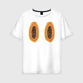 Женская футболка хлопок Oversize с принтом Папайа в Тюмени, 100% хлопок | свободный крой, круглый ворот, спущенный рукав, длина до линии бедер
 | Тематика изображения на принте: вкусно | летний фрукт | папайа | тропический фрукт | фрукт