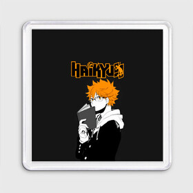 Магнит 55*55 с принтом Шоё Хината Haikyuu!! в Тюмени, Пластик | Размер: 65*65 мм; Размер печати: 55*55 мм | anime | haikyu | haikyuu | karasuno | аниме | волейбол | ворон | кагеяма | карасуно | кей | кенма | козуме | куроо | маленький гигант | манга | мяч | некома | ойкава | сатори | сёё | тендо | тобио | тоору | хайкью | хината