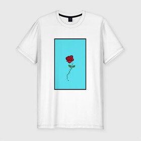 Мужская футболка хлопок Slim с принтом Одинокая роза в Тюмени, 92% хлопок, 8% лайкра | приталенный силуэт, круглый вырез ворота, длина до линии бедра, короткий рукав | rose | колючая проволока | колючки | роза | шипы