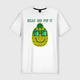 Мужская футболка хлопок Slim с принтом Ананас, поп-ит, симпл-димпл в Тюмени, 92% хлопок, 8% лайкра | приталенный силуэт, круглый вырез ворота, длина до линии бедра, короткий рукав | pineapple | pop it | simple dimple | ананас | поп ит | симпл димпл