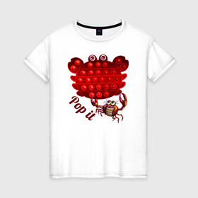 Женская футболка хлопок с принтом Краб, поп-ит, симпл-димпл в Тюмени, 100% хлопок | прямой крой, круглый вырез горловины, длина до линии бедер, слегка спущенное плечо | crab | pop it | simple dimple | краб | поп ит | симпл димпл
