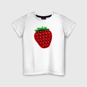 Детская футболка хлопок с принтом Клубника, поп-ит, симпл-димпл в Тюмени, 100% хлопок | круглый вырез горловины, полуприлегающий силуэт, длина до линии бедер | pop it | simple dimple | strawberry | клубника | поп ит | симпл димпл