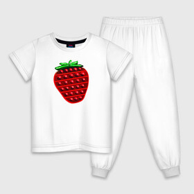 Детская пижама хлопок с принтом Клубника, поп-ит, симпл-димпл в Тюмени, 100% хлопок |  брюки и футболка прямого кроя, без карманов, на брюках мягкая резинка на поясе и по низу штанин
 | pop it | simple dimple | strawberry | клубника | поп ит | симпл димпл