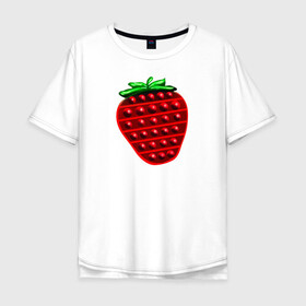 Мужская футболка хлопок Oversize с принтом Клубника, поп-ит, симпл-димпл в Тюмени, 100% хлопок | свободный крой, круглый ворот, “спинка” длиннее передней части | pop it | simple dimple | strawberry | клубника | поп ит | симпл димпл