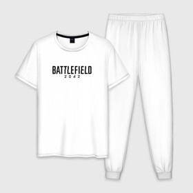 Мужская пижама хлопок с принтом BATTLEFIELD 2042 Батлфилд в Тюмени, 100% хлопок | брюки и футболка прямого кроя, без карманов, на брюках мягкая резинка на поясе и по низу штанин
 | 2042 | battlefield | call | cod | counter | csgo | duty | game | rainbow | siege | six | strike | war | бателфилд | батла | батлфилд | боец | бэтлфилд | воин | война | игра | ксго | оружие | солдат | шутер