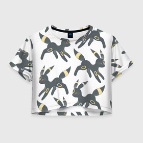 Женская футболка Crop-top 3D с принтом покемон Амбреон в Тюмени, 100% полиэстер | круглая горловина, длина футболки до линии талии, рукава с отворотами | волшебные существа | мифические животные | персонаж | покемоны