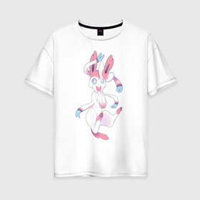 Женская футболка хлопок Oversize с принтом Сильвеон покемон в Тюмени, 100% хлопок | свободный крой, круглый ворот, спущенный рукав, длина до линии бедер
 | волшебные животные | милота | мифические существа | няшка | фея