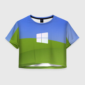 Женская футболка Crop-top 3D с принтом W10 в Тюмени, 100% полиэстер | круглая горловина, длина футболки до линии талии, рукава с отворотами | microsoft | windows | иллюстрация | логотип | окно