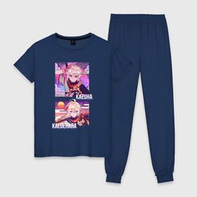 Женская пижама хлопок с принтом Kazuha Kaedehara в Тюмени, 100% хлопок | брюки и футболка прямого кроя, без карманов, на брюках мягкая резинка на поясе и по низу штанин | Тематика изображения на принте: amber | anime | genshin impact | girl | jean | lisa | paimon | zelda | аниме | геншен импакт | геншин импакт | геншин эмпакт | девушка | лиза | паймон | пеймон | тян | эмбер | эмбир