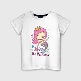 Детская футболка хлопок с принтом Маленькая принцесса русалочка в Тюмени, 100% хлопок | круглый вырез горловины, полуприлегающий силуэт, длина до линии бедер | девочка | любовь | море | морские звезды | океан | русалка | русалочка | сердечки