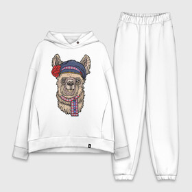 Женский костюм хлопок Oversize с принтом Славянская лама в Тюмени,  |  | animal | art | head | lama | muzzle | slavic symbols | арт | голова | животное | лама | славянская символика