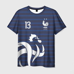 Мужская футболка 3D с принтом Канте в стиле формы Франции в Тюмени, 100% полиэфир | прямой крой, круглый вырез горловины, длина до линии бедер | football | france | kante | евро | канте | лого | логотип | нголо | сборная | сборная франции | форма | франция | французская | футбол