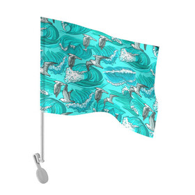Флаг для автомобиля с принтом Чайки в море в Тюмени, 100% полиэстер | Размер: 30*21 см | волны | море | морские | птицы | чайка | чайки