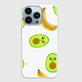 Чехол для iPhone 13 Pro с принтом Банан и Авокадо в Тюмени,  |  | Тематика изображения на принте: авокадо | банан | витамины | вкусный | глаза | деликатес | десерт | диета | еда | жёлтый | кожура | косточка | лицо | меню | модный | мякоть | плод | прикол | рот | сладкий | смешной | смузи | сочный