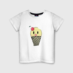 Детская футболка хлопок с принтом  Мороженое Ice-cream в Тюмени, 100% хлопок | круглый вырез горловины, полуприлегающий силуэт, длина до линии бедер | Тематика изображения на принте: вишня | мороженное | стаканчик | стоит | удивленное