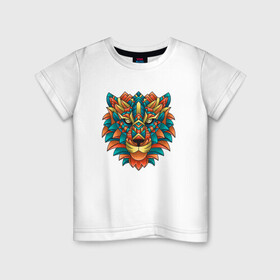 Детская футболка хлопок с принтом Лев в Тюмени, 100% хлопок | круглый вырез горловины, полуприлегающий силуэт, длина до линии бедер | lion | животное | клыки | кот | кошка | лев | львы