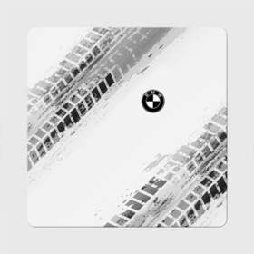 Магнит виниловый Квадрат с принтом BMW ПРОТЕКТОР ШИН в Тюмени, полимерный материал с магнитным слоем | размер 9*9 см, закругленные углы | bmw | tegunvteg | авто | автомобиль | бмв | логотип | марка | машина | модель | протектор | следы | шины