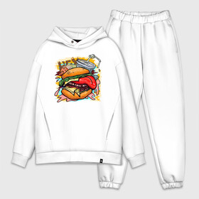 Мужской костюм хлопок OVERSIZE с принтом Hey, Burger в Тюмени,  |  | burger | вредная еда | гамбургер | иллюстрация | напиток