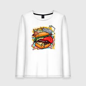 Женский лонгслив хлопок с принтом Hey, Burger!  в Тюмени, 100% хлопок |  | burger | вредная еда | гамбургер | иллюстрация | напиток
