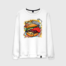 Мужской свитшот хлопок с принтом Hey, Burger!  в Тюмени, 100% хлопок |  | Тематика изображения на принте: burger | вредная еда | гамбургер | иллюстрация | напиток