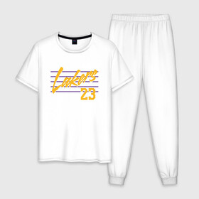 Мужская пижама хлопок с принтом Lakers 23 в Тюмени, 100% хлопок | брюки и футболка прямого кроя, без карманов, на брюках мягкая резинка на поясе и по низу штанин
 | basketball | bryant | game | james | kobe | lakers | lebron | los angeles | nba | sport | streetball | баскетбол | баскетболист | брайант | джеймс | игра | игрок | коби | леброн | лейкерс | лос анджелес | мяч | нба | спорт | стритбол