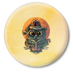 Значок с принтом Совушка в Тюмени,  металл | круглая форма, металлическая застежка в виде булавки | арт | графика | животные | птицы | совы | филины