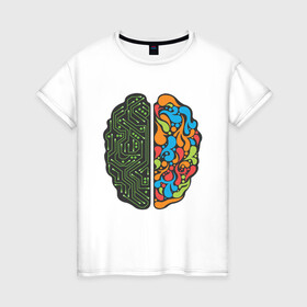 Женская футболка хлопок с принтом Geek Brain в Тюмени, 100% хлопок | прямой крой, круглый вырез горловины, длина до линии бедер, слегка спущенное плечо | art | geek | иллюстрация | мозг | узоры