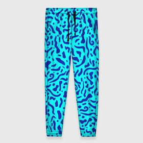 Женские брюки 3D с принтом Неоновые синие узоры в Тюмени, полиэстер 100% | прямой крой, два кармана без застежек по бокам, с мягкой трикотажной резинкой на поясе и по низу штанин. В поясе для дополнительного комфорта — широкие завязки | abstract | blue | neon | sea | абстракционизм | абстракция | африканские | вода | волны | голубые узоры | камуфляж | лагуна | линии | мелкий узор | мемфис | море | морское | неоновый | орнамент | пятна | пятнистый